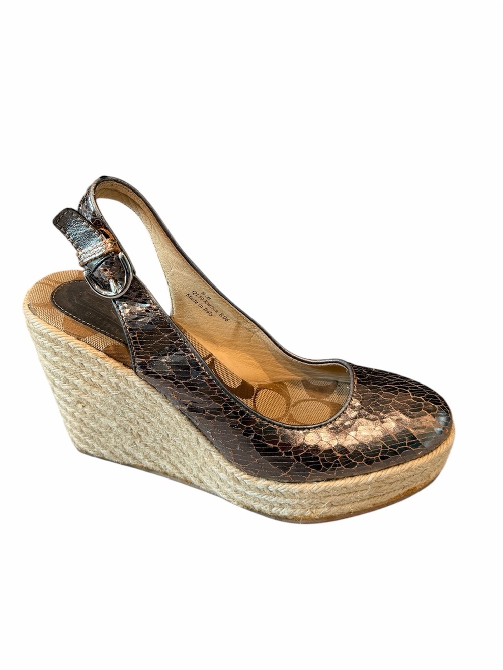 Coach Y2K Karissa Metallic Bronze Crackle Espadrille Wedge Platform Slingback 9